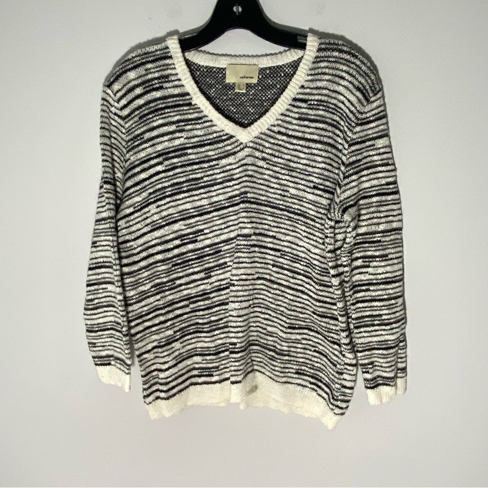 The Korner Women’s V Neck Long Sleeve Striped Sweater